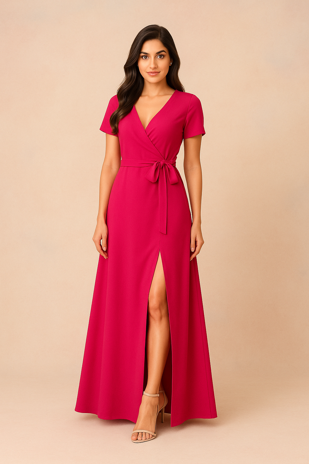 Fuchsia Wrap Maxi Dress with Front Slit