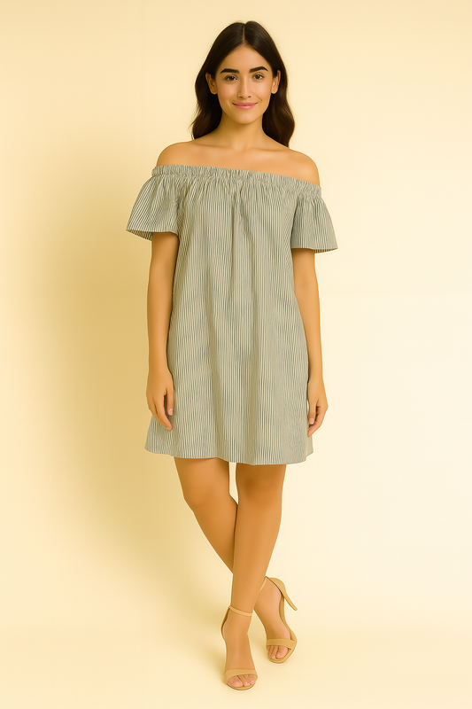 Striped Off-Shoulder A-Line Dress