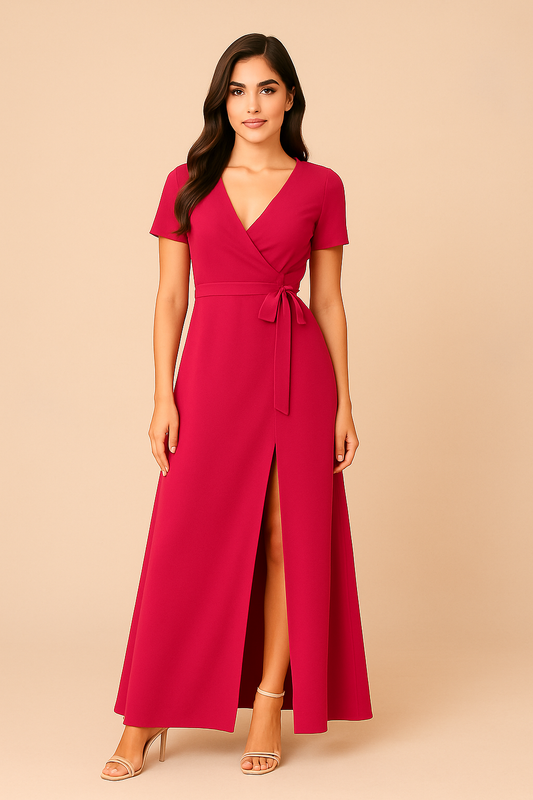 Fuchsia Wrap Maxi Dress with Front Slit