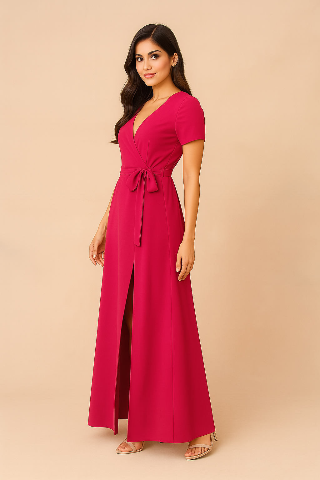 Fuchsia Wrap Maxi Dress with Front Slit